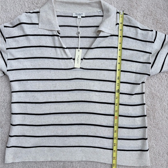 Max Studio Sweater Womens Large Ivory Black Striped Linen Blend Short Sleeve Top - Picture 9 of 10